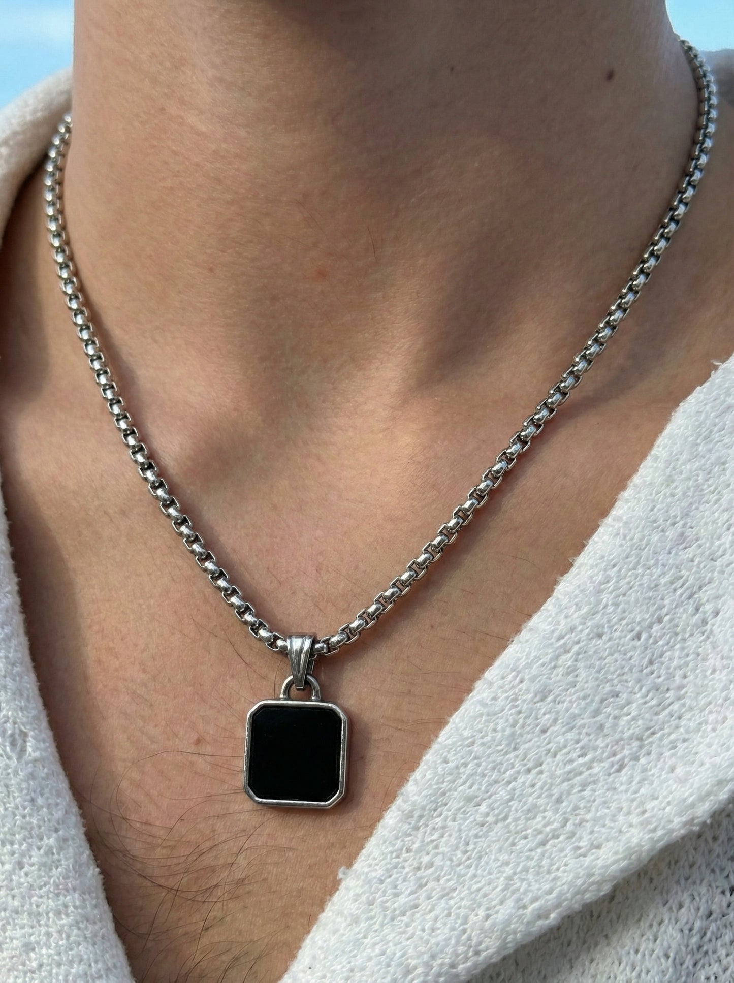 Classic Black Square Pendant Necklace for Men - 60 CM