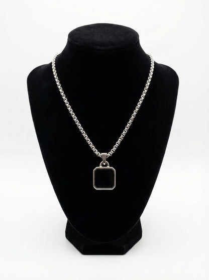 Classic Black Square Pendant Necklace for Men - 60 CM