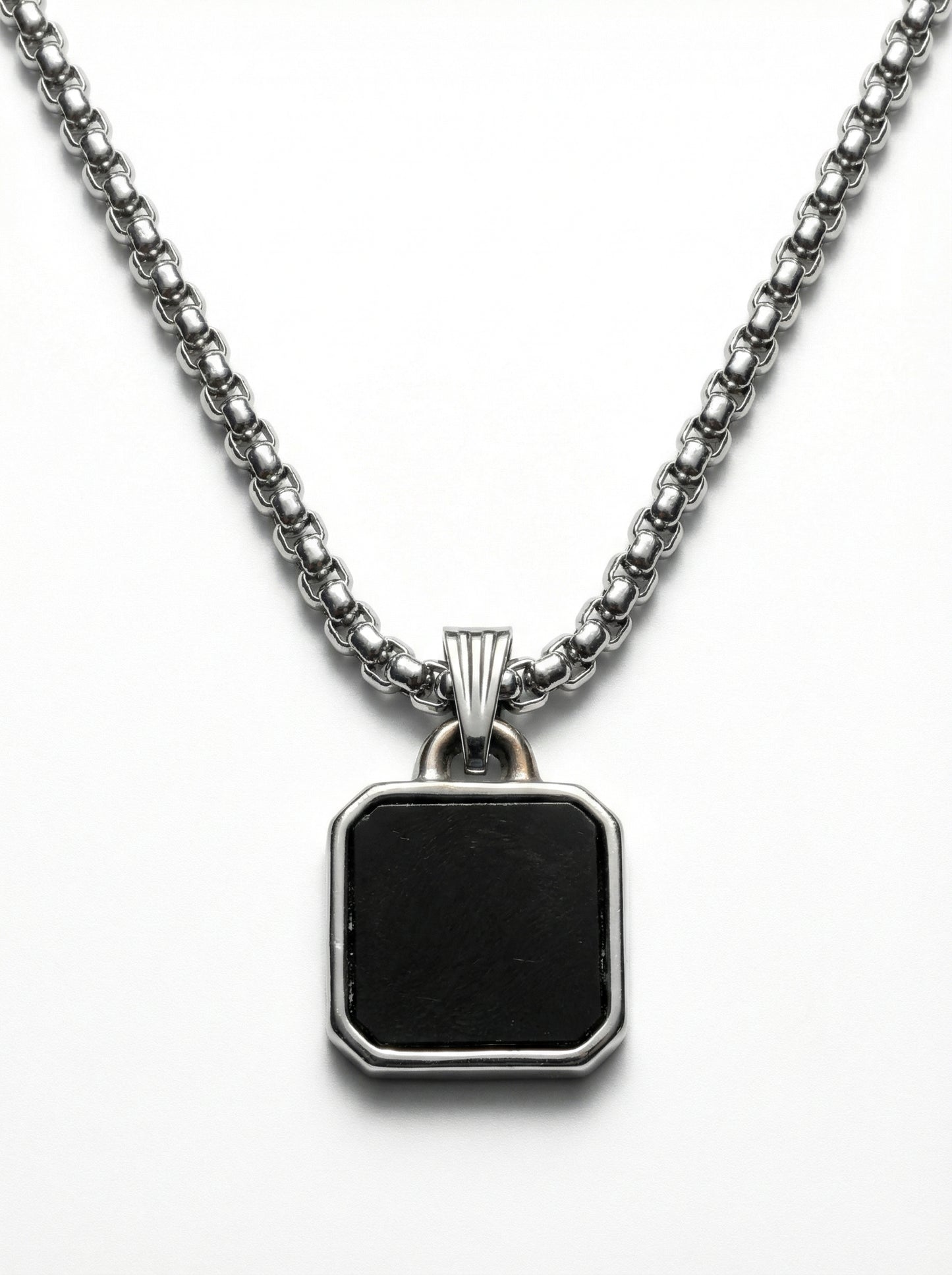Classic Black Square Pendant Necklace for Men - 60 CM