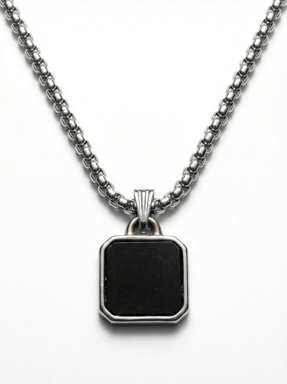 Classic Black Square Pendant Necklace for Men - 60 CM