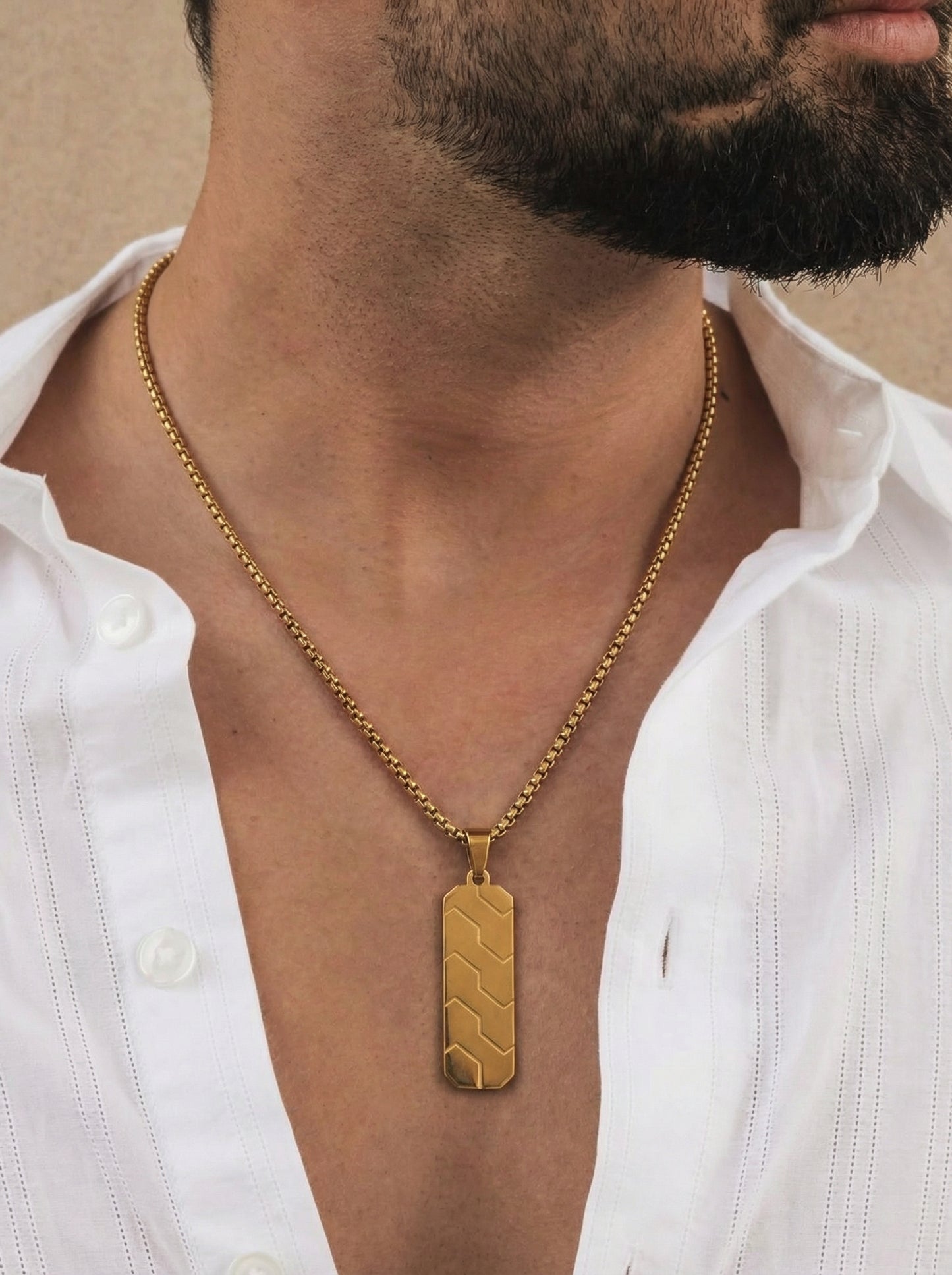Luxury Gold Geometric Bar Pendant Necklace for Men - 60 CM