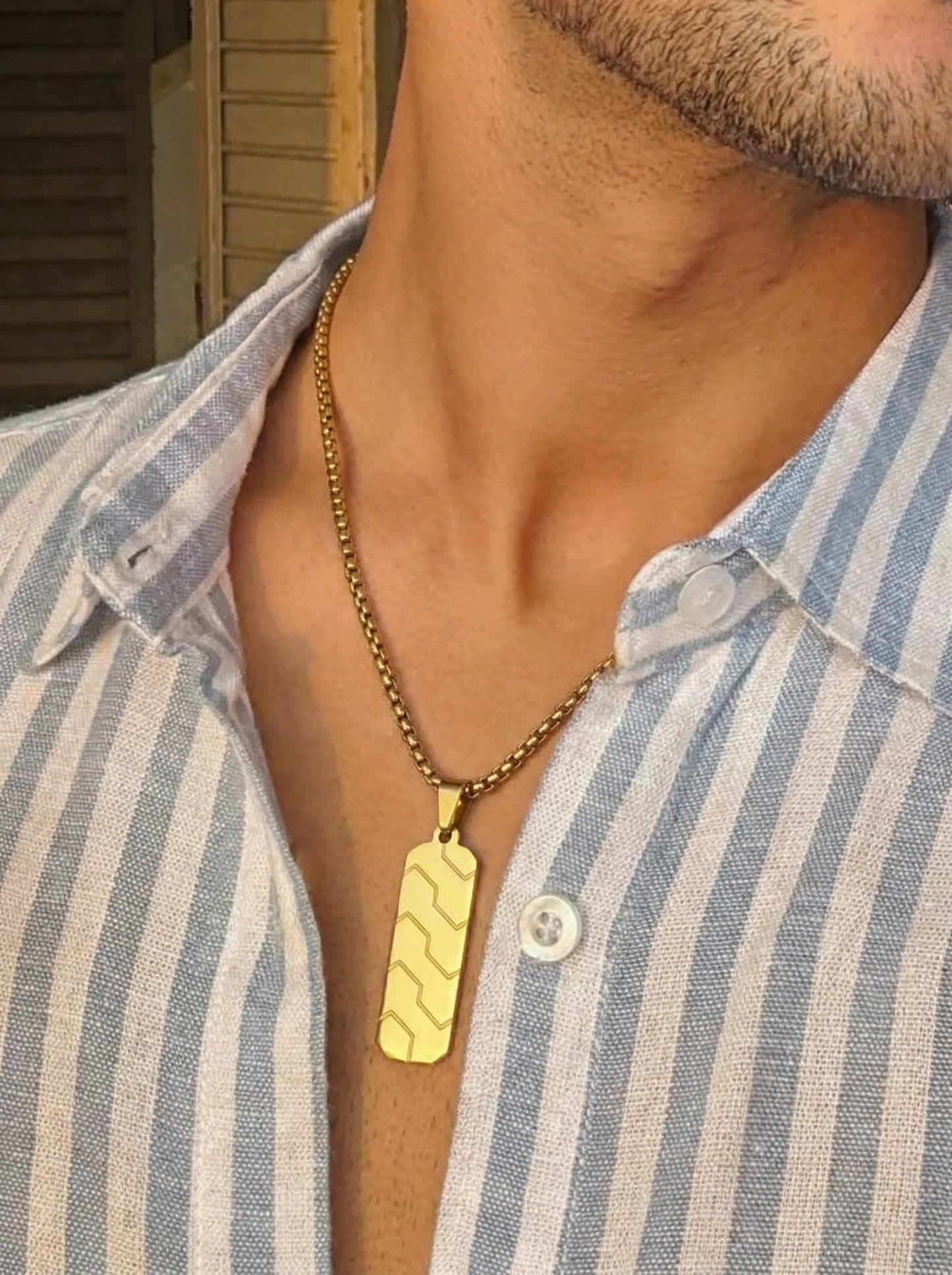 Luxury Gold Geometric Bar Pendant Necklace for Men - 60 CM