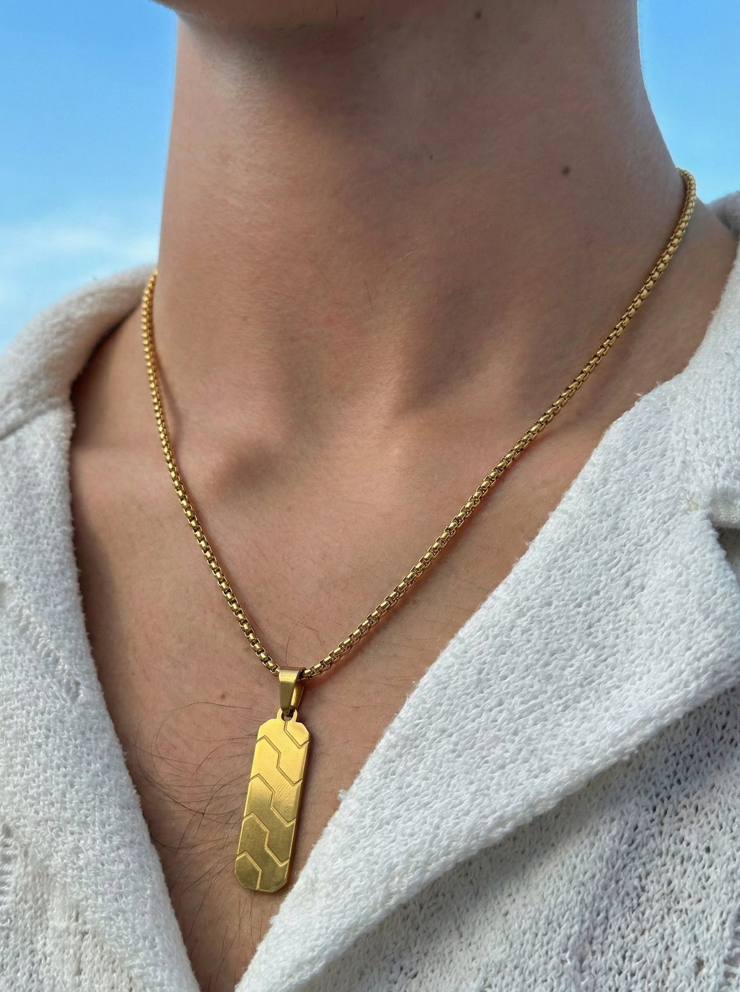 Luxury Gold Geometric Bar Pendant Necklace for Men - 60 CM