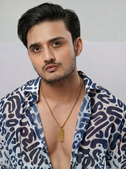 Luxury Gold Geometric Bar Pendant Necklace for Men - 60 CM