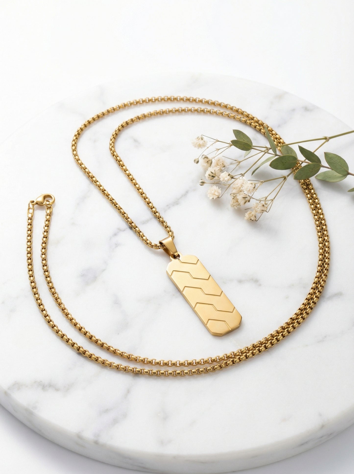 Luxury Gold Geometric Bar Pendant Necklace for Men - 60 CM