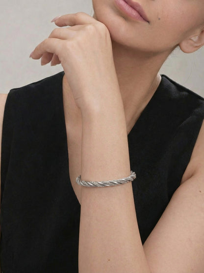 Silver Twisted Adjustable Kada Bracelet for Women