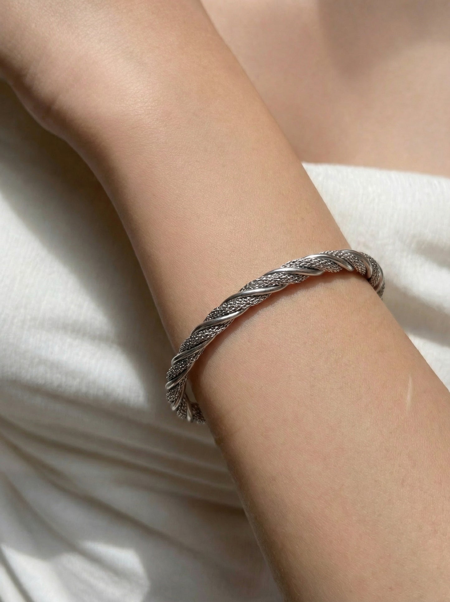 Silver Twisted Adjustable Kada Bracelet for Women