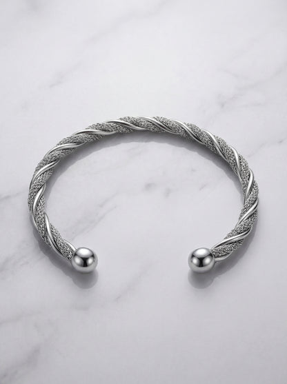 Silver Twisted Adjustable Kada Bracelet for Women