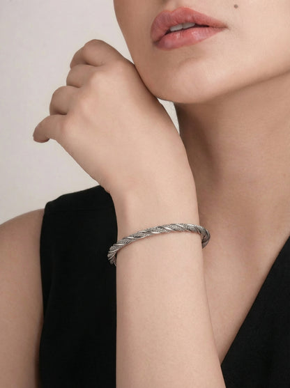 Silver Twisted Adjustable Kada Bracelet for Women