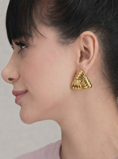 Golden Twisted Triangle Statement Stud Earrings