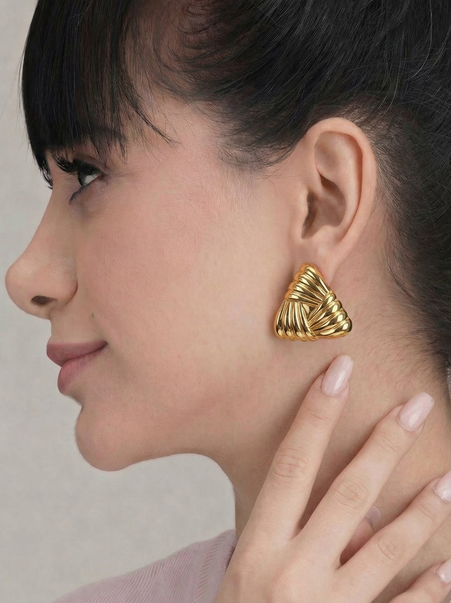 Golden Twisted Triangle Statement Stud Earrings