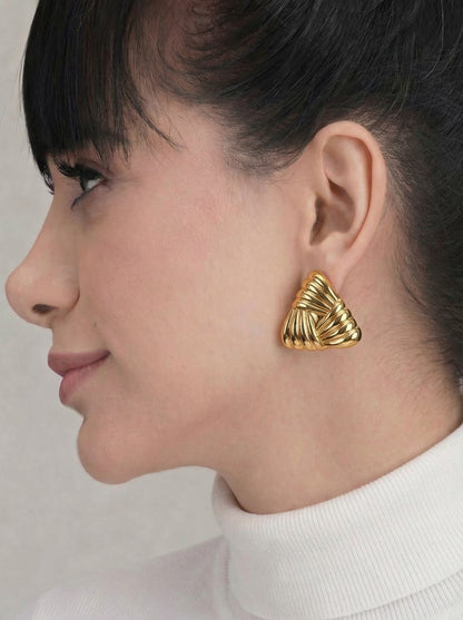Golden Twisted Triangle Statement Stud Earrings
