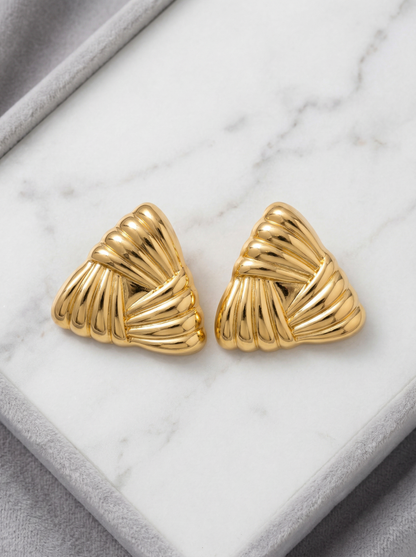 Golden Twisted Triangle Statement Stud Earrings