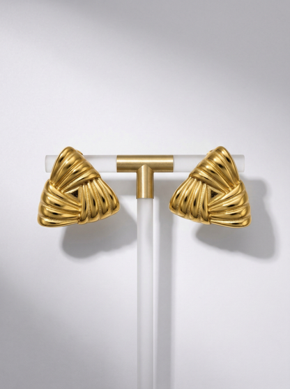 Golden Twisted Triangle Statement Stud Earrings