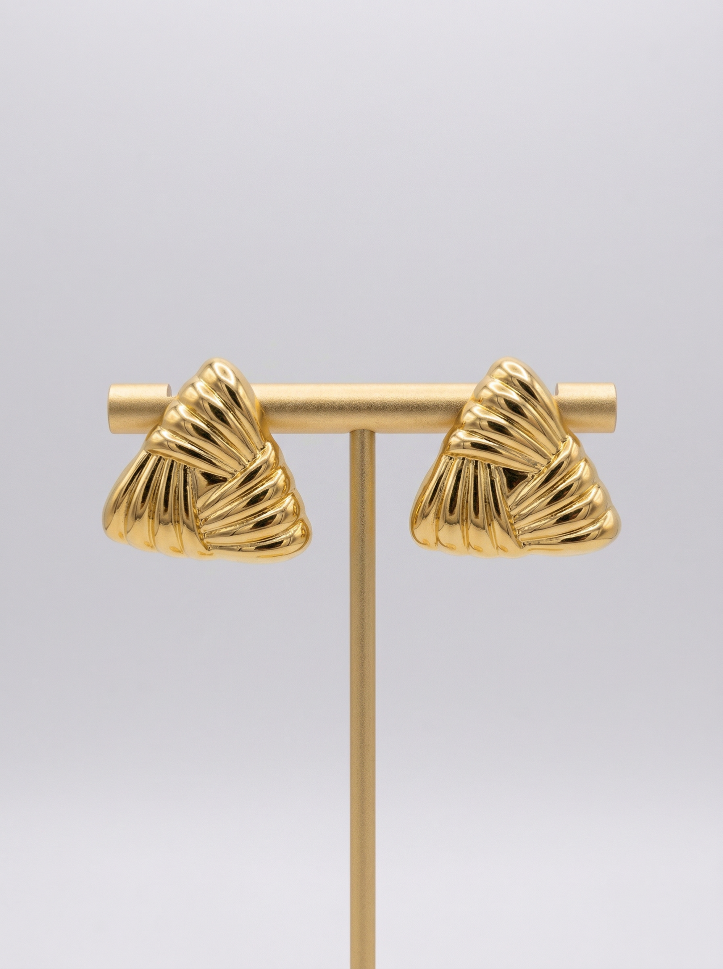 Golden Twisted Triangle Statement Stud Earrings