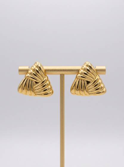 Golden Twisted Triangle Statement Stud Earrings