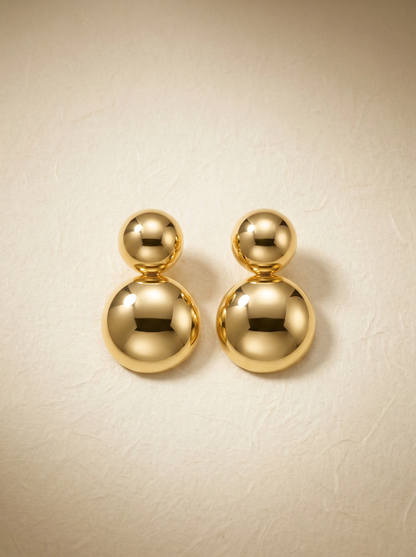 Golden Double Sphere Drop Earrings
