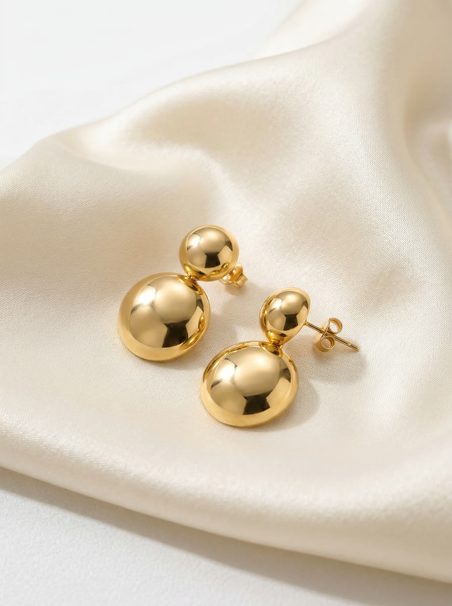 Golden Double Sphere Drop Earrings