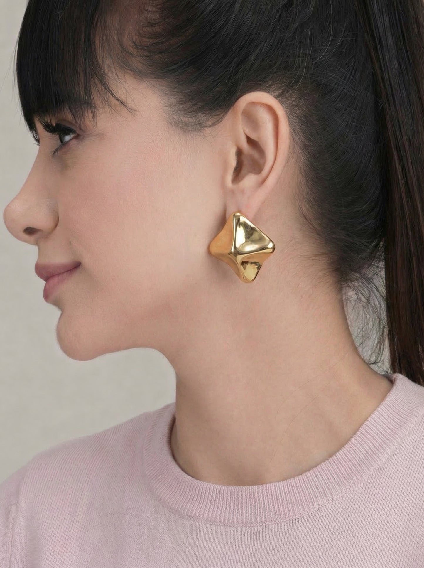Golden Sculpted Abstract Stud Earrings