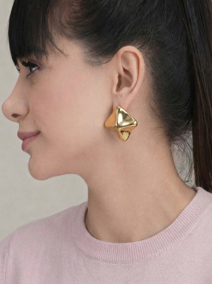 Golden Sculpted Abstract Stud Earrings