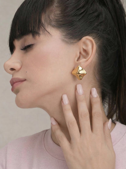 Golden Sculpted Abstract Stud Earrings