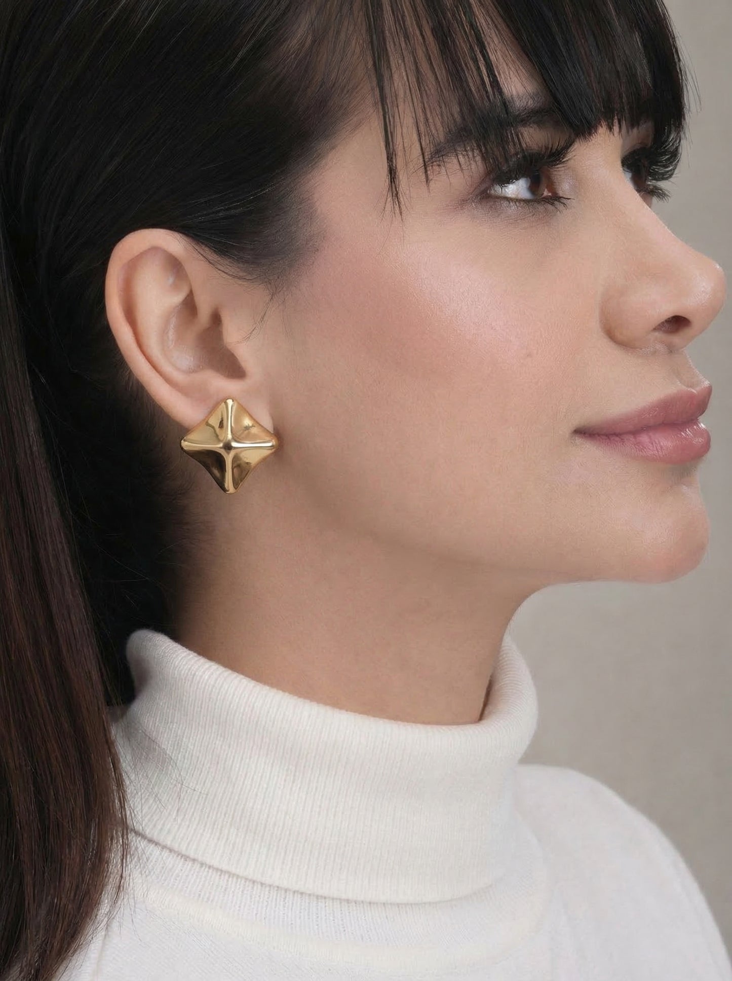 Golden Sculpted Abstract Stud Earrings