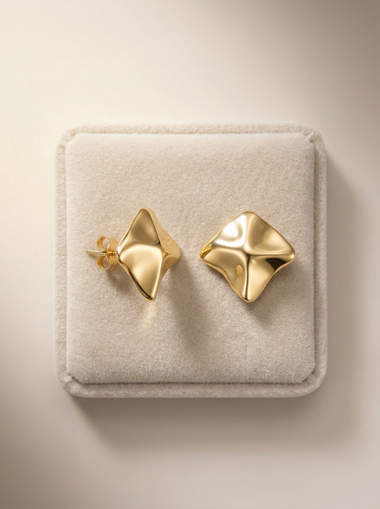 Golden Sculpted Abstract Stud Earrings