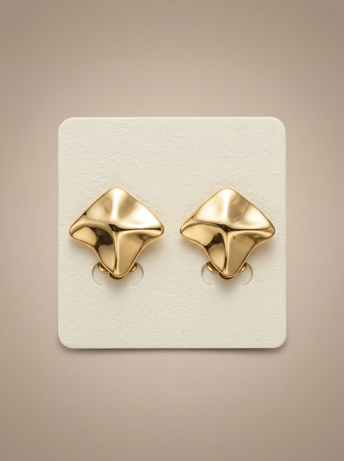 Golden Sculpted Abstract Stud Earrings