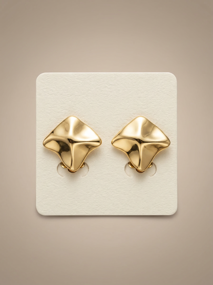 Golden Sculpted Abstract Stud Earrings