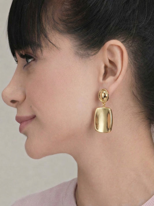 Golden Sculpted Rectangle Drop Earrings