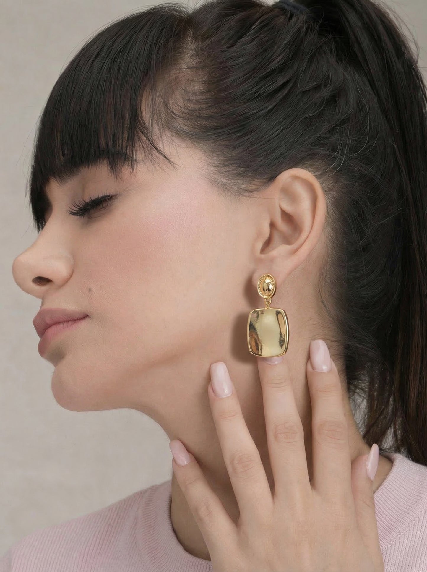 Golden Sculpted Rectangle Drop Earrings