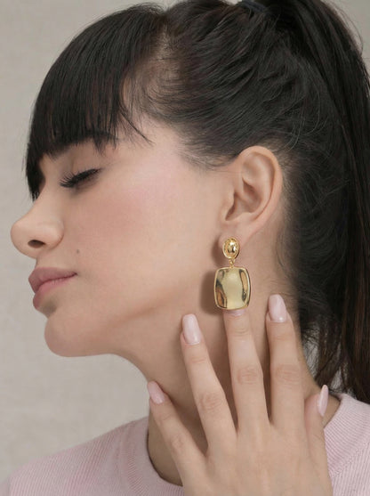 Golden Sculpted Rectangle Drop Earrings