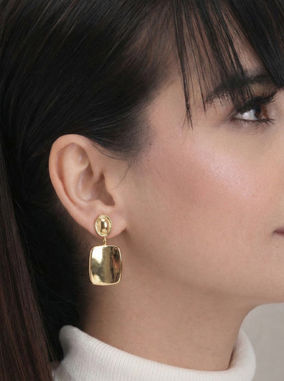 Golden Sculpted Rectangle Drop Earrings