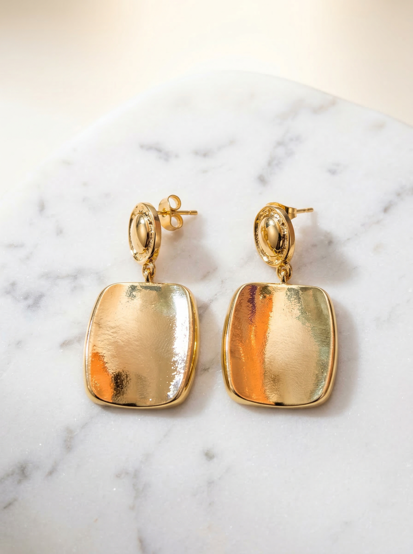 Golden Sculpted Rectangle Drop Earrings