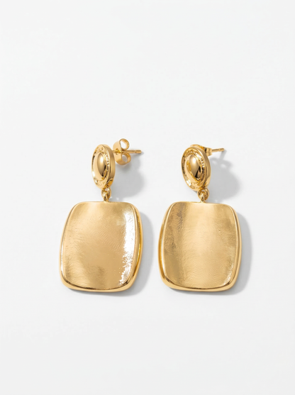 Golden Sculpted Rectangle Drop Earrings