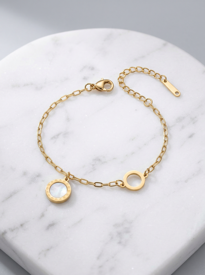 Golden Pearl Circle Charm Bracelet