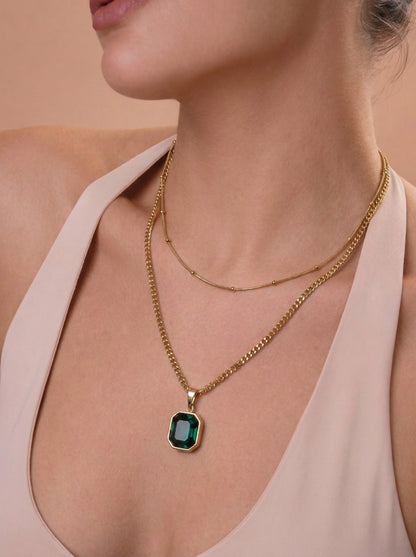 Emerald Radiance Layered Pendant Necklace