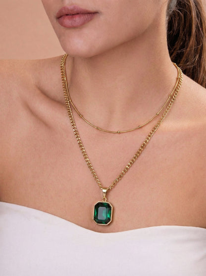 Emerald Radiance Layered Pendant Necklace