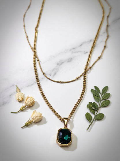 Emerald Radiance Layered Pendant Necklace