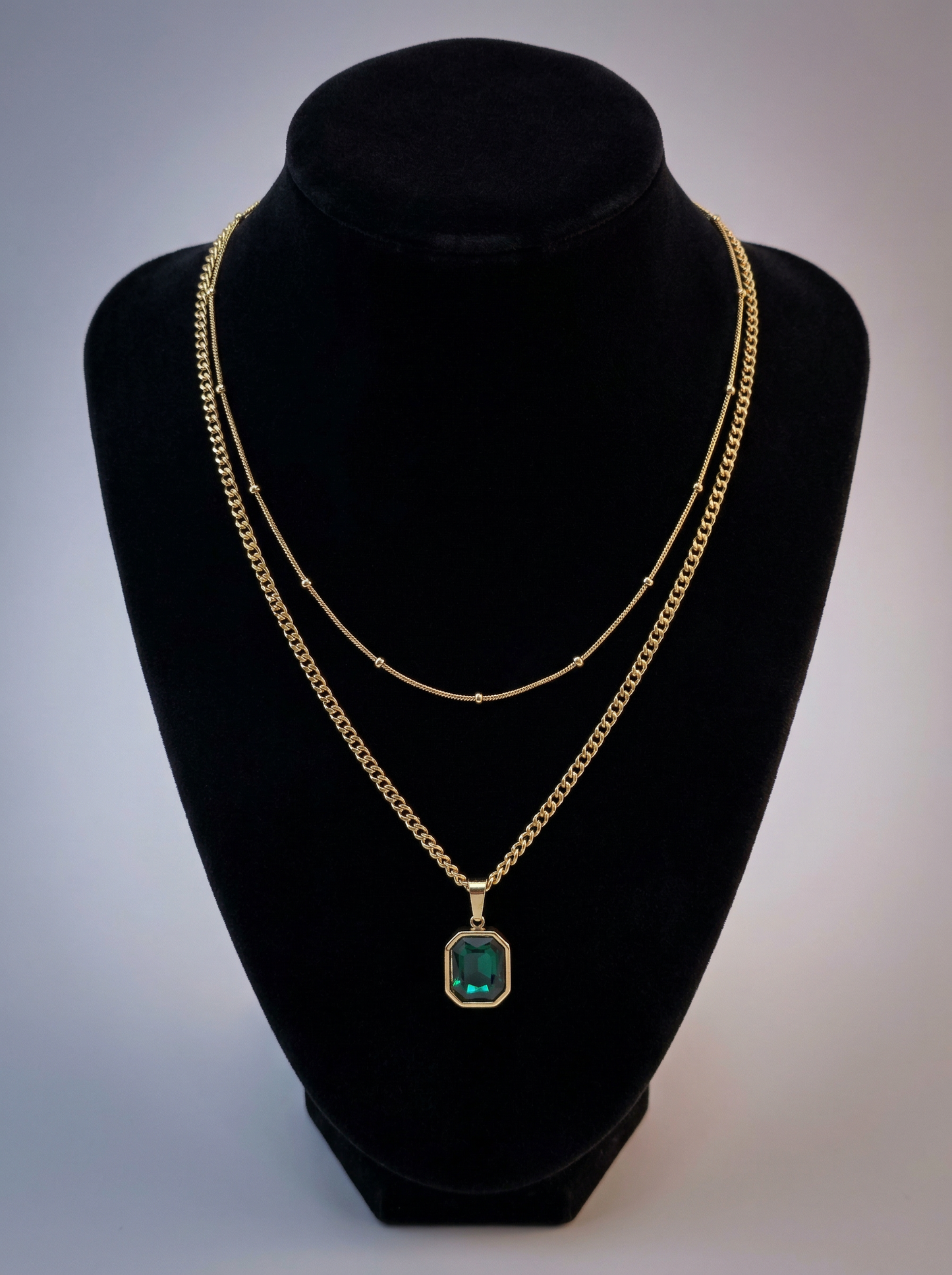 Emerald Radiance Layered Pendant Necklace