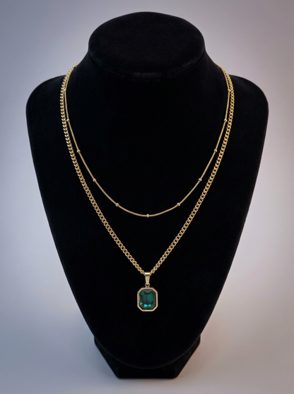 Emerald Radiance Layered Pendant Necklace
