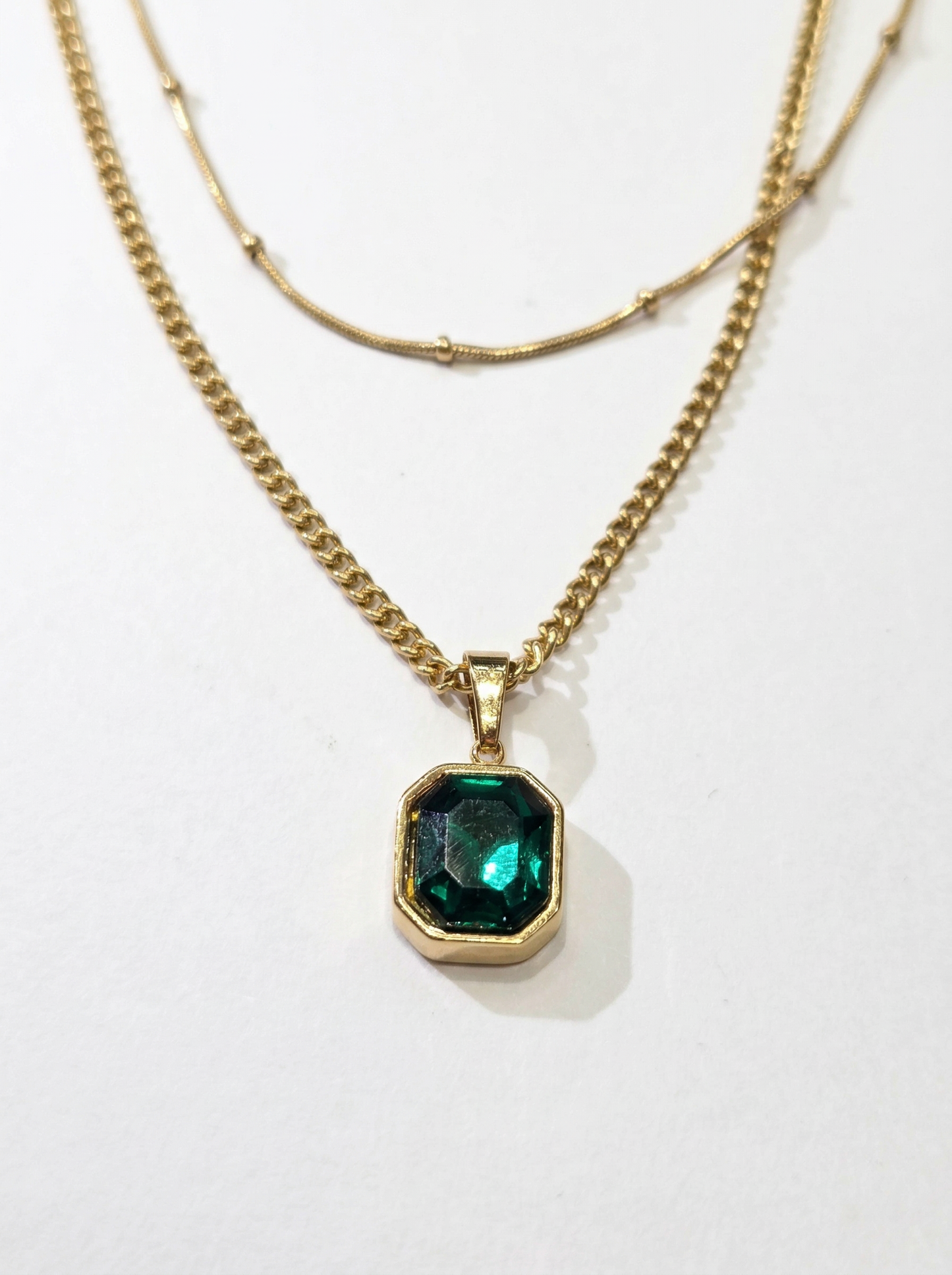 Emerald Radiance Layered Pendant Necklace