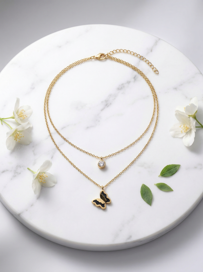 Golden Butterfly Layered Necklace