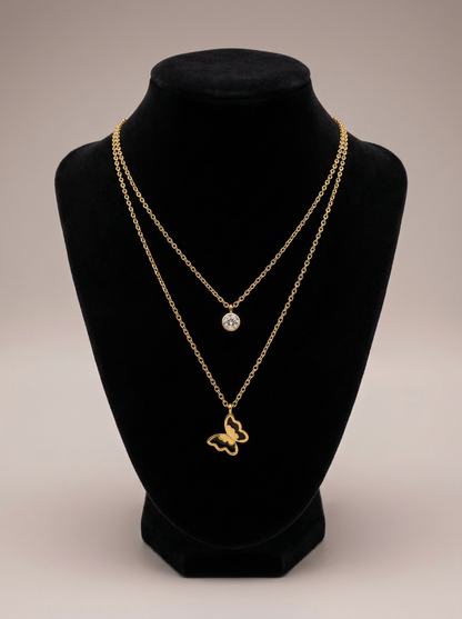 Golden Butterfly Layered Necklace