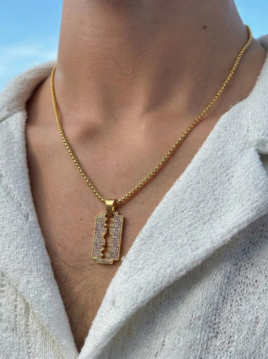 Golden Iced Blade Pendant Chain