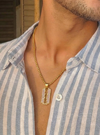 Golden Iced Blade Pendant Chain