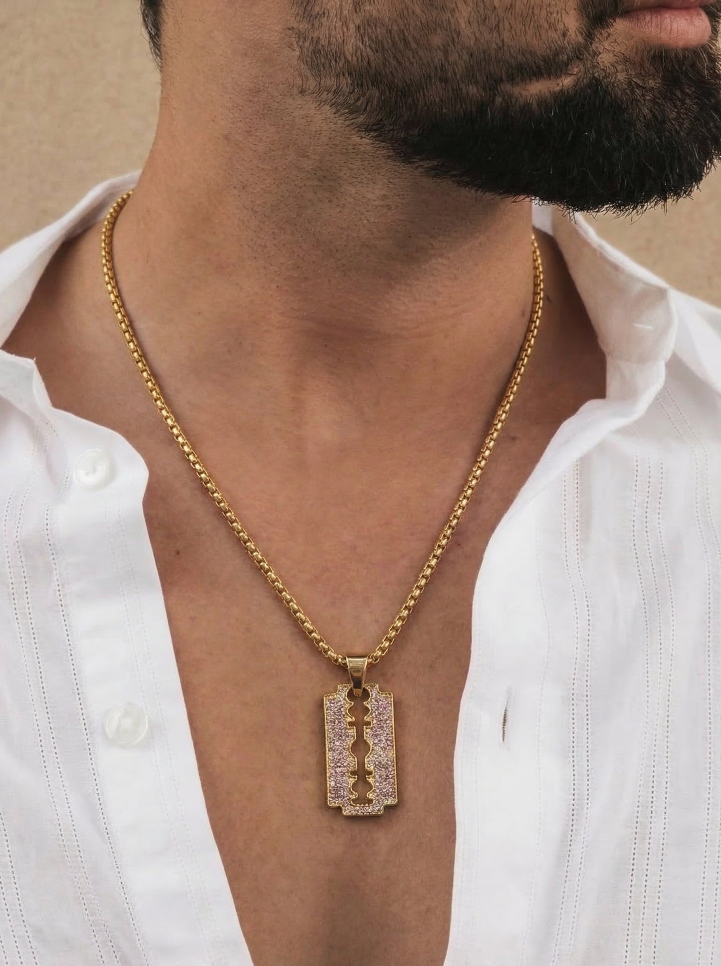 Golden Iced Blade Pendant Chain