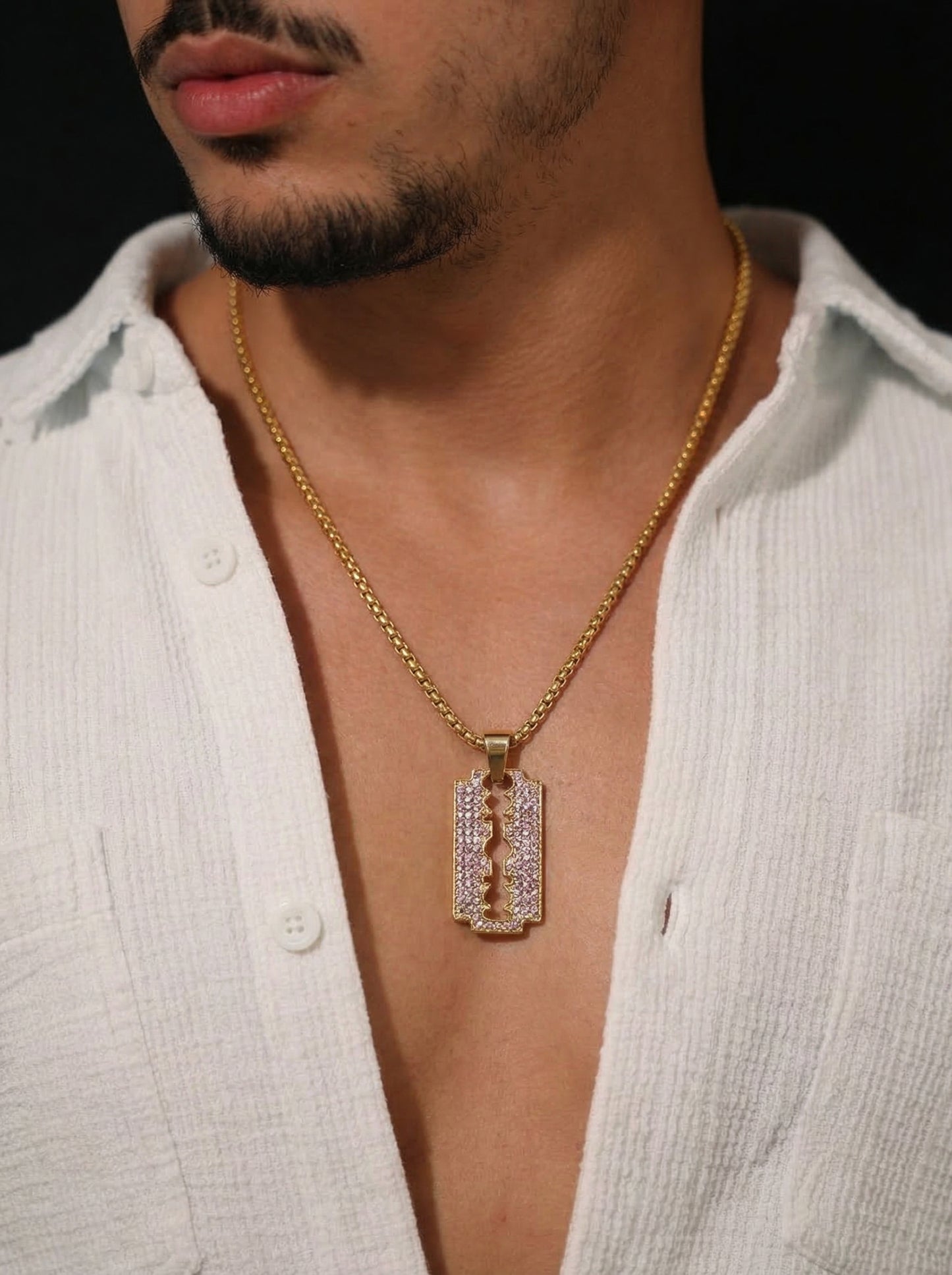 Golden Iced Blade Pendant Chain