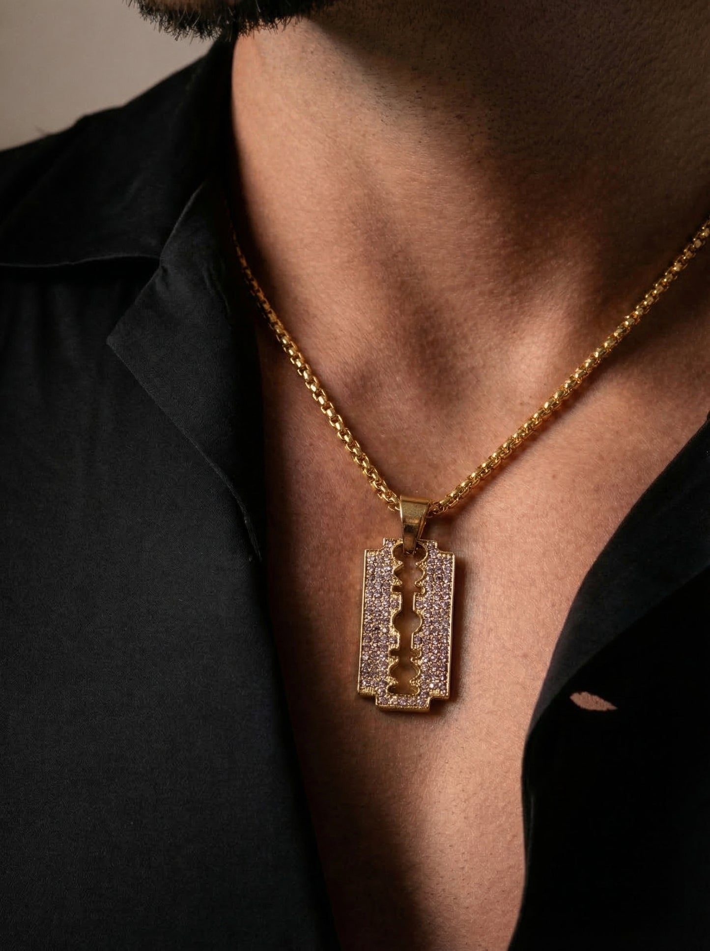 Golden Iced Blade Pendant Chain