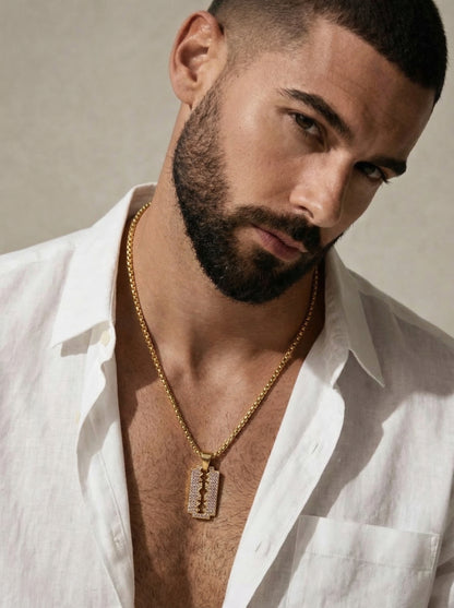 Golden Iced Blade Pendant Chain